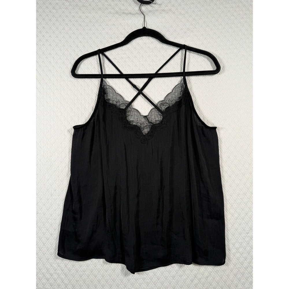 Soma Womens‎ XL Black Lace Trim Strappy Crisscross Back Camisole Top Sleeveless